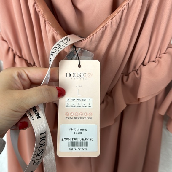 NWT House of CB London Serenity Off Shoulder Dress Mini Cut Out Ruffled Pink - Picture 11 of 13